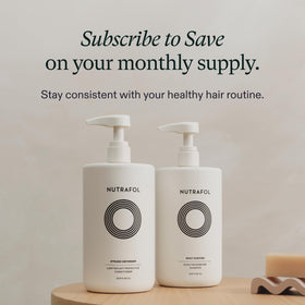 Nutrafol Shampoo 1L with healthy hair background