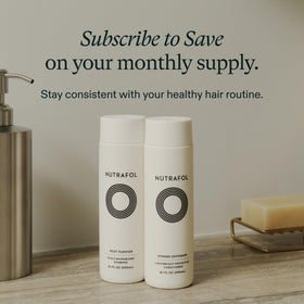 Nutrafol Shampoo in bathroom setting
