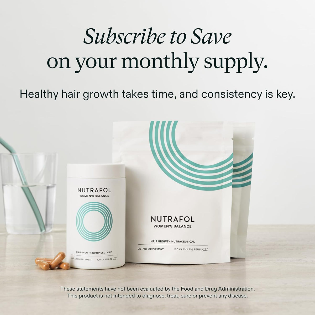 Nutrafol Women's Balance Hair Growth Supplements in a lifestyle setting