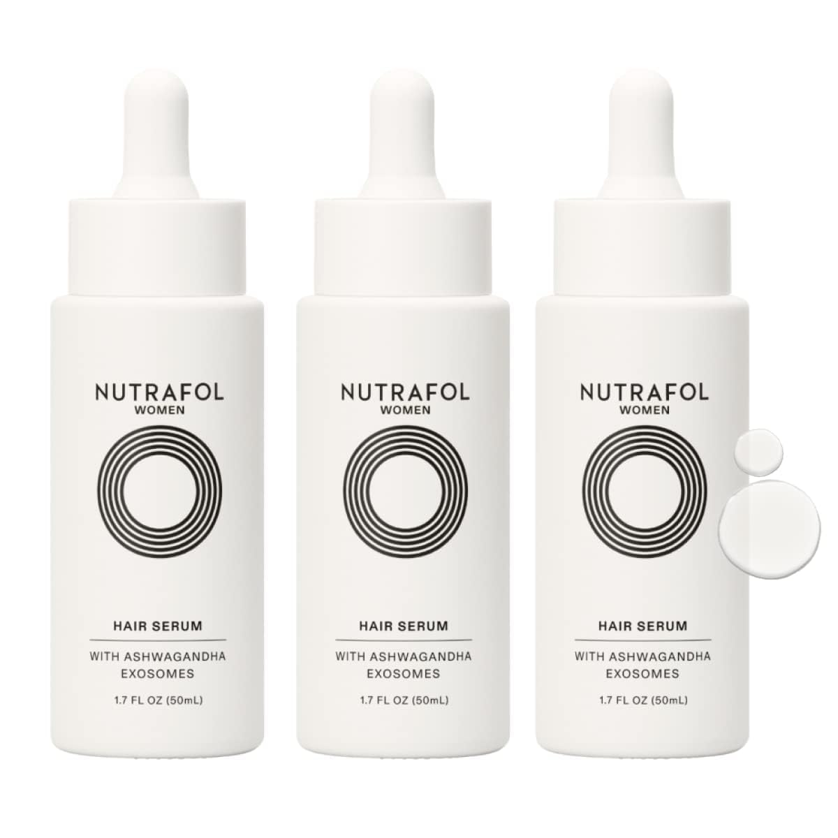 Nutrafol Women's Hair Serum three 1.7 fl oz bottles front view