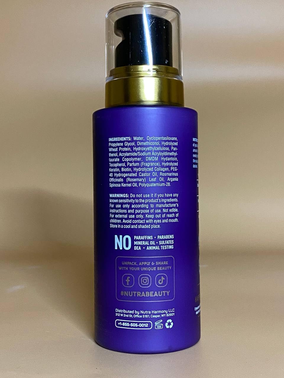 NUTRAHARMONY Hydrating Hair Serum 5 oz back view
