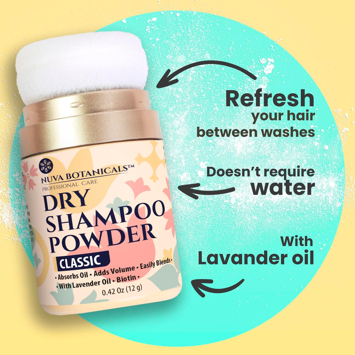 Nuva Botanicals Dry Shampoo Powder packaging details