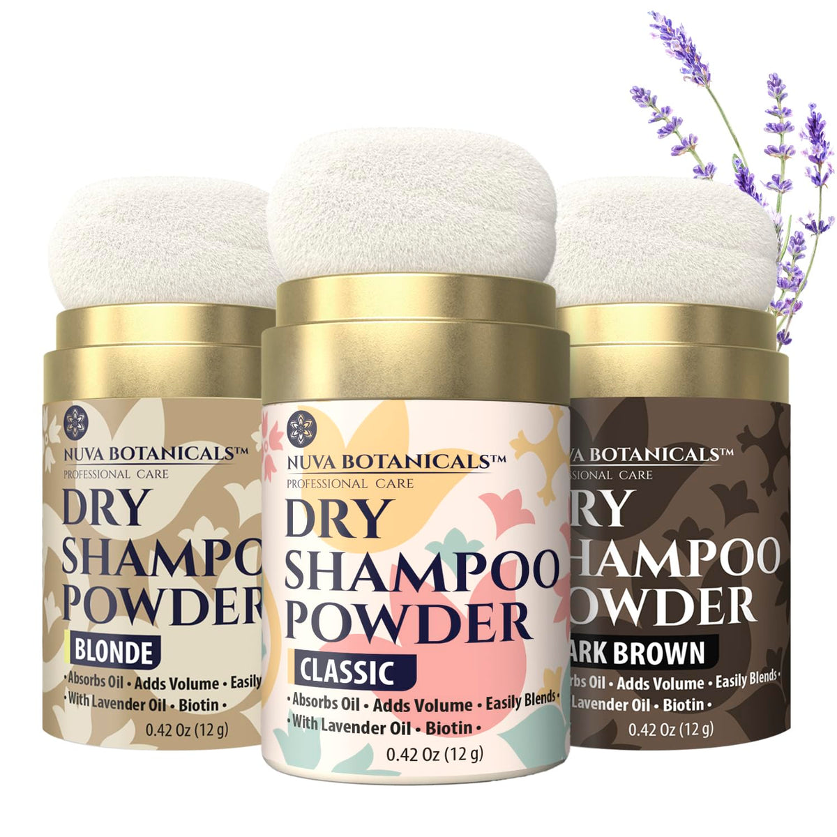 Nuva Botanicals Non-Aerosol Dry Shampoo Powder 3-pack front view