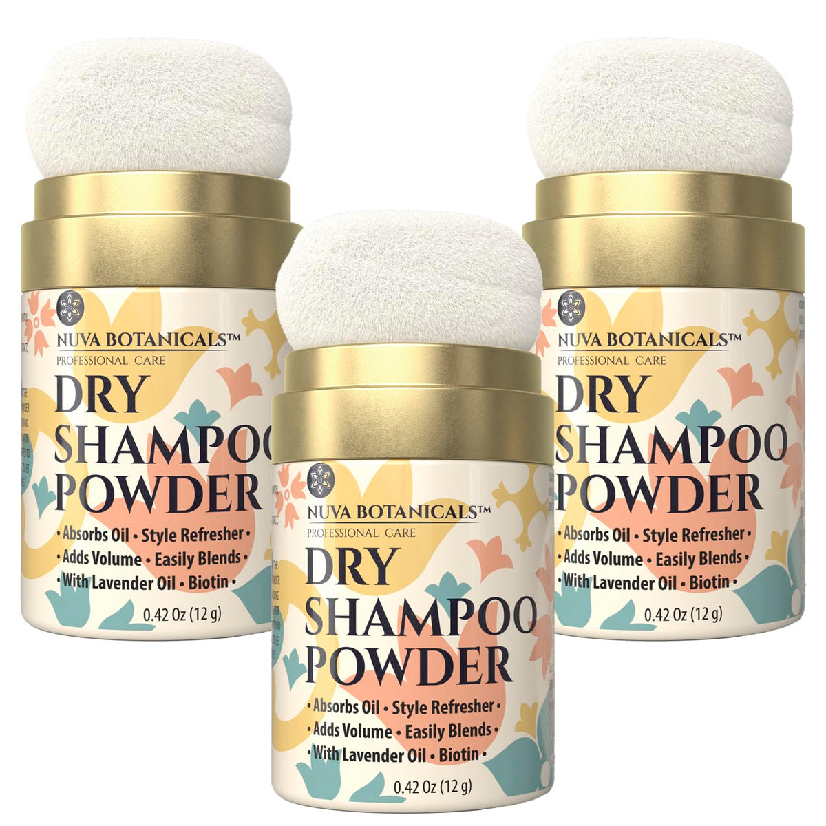 Nuva Botanicals Non-Aerosol Dry Shampoo Powder Lavender 3 Pack front view