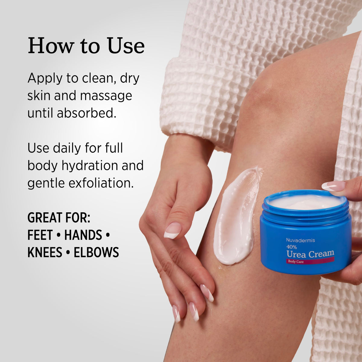 NUVADERMIS 40% Urea Cream lifestyle scene with hands