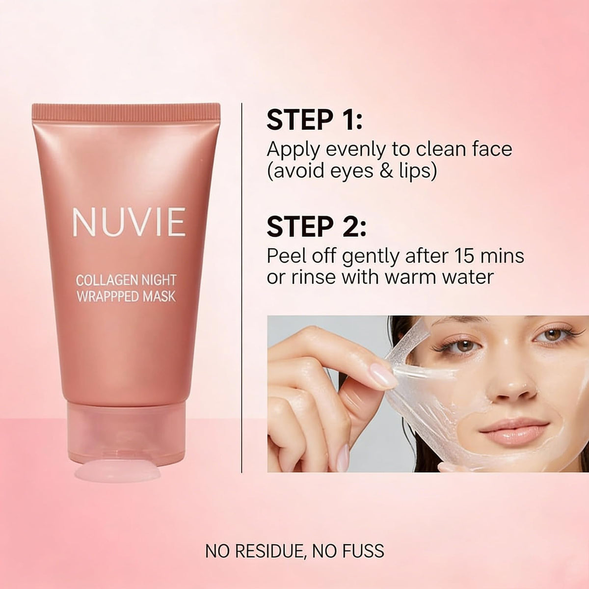 Nuvie Collagen Overnight Peel Off Face Mask after use on skin