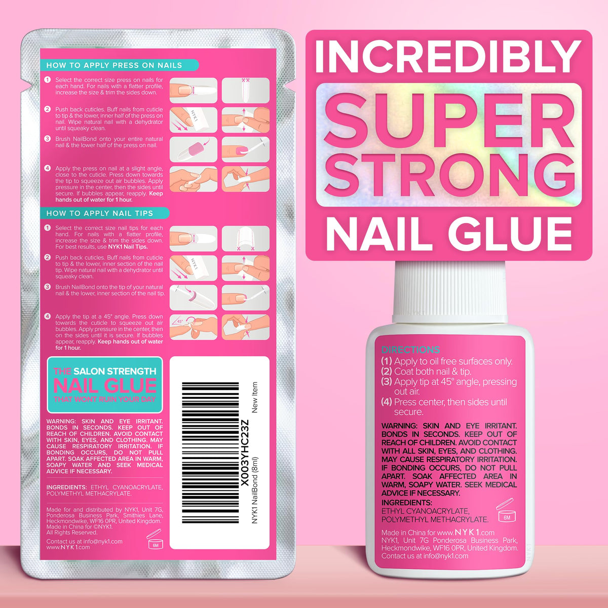 NYK1 Super Strong Nail Glue 8ml on a vanity table