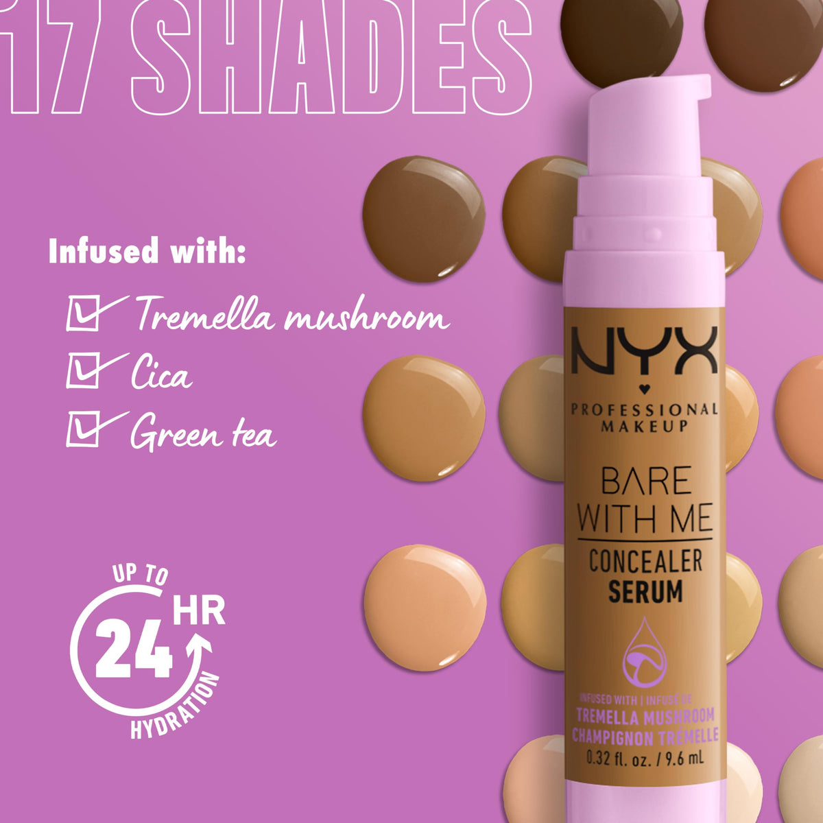 NYX Bare With Me Concealer Serum 20g packaging with ingredients