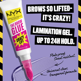 NYX Brow Glue Crazy Lift application on brows with styling comb