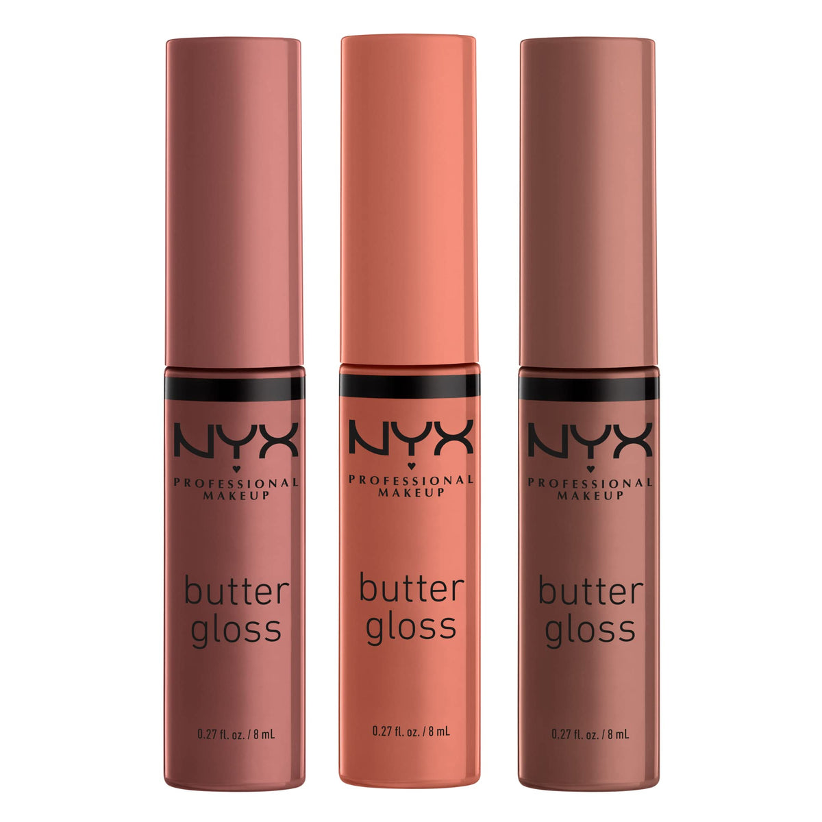 NYX Butter Gloss Pack of 3 featuring Sugar High, Spiked Toffee, and Butterscotch