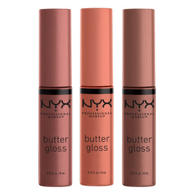 NYX Butter Gloss Pack of 3 featuring Sugar High, Spiked Toffee, and Butterscotch