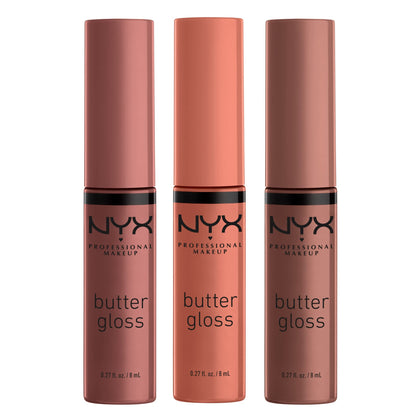 NYX Butter Gloss Pack of 3 featuring Sugar High, Spiked Toffee, and Butterscotch