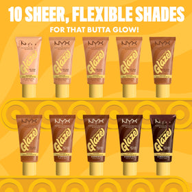 NYX Buttermelt Glaze Soft Glow Skin Tint shade range display