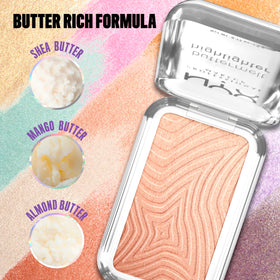 NYX Buttermelt Highlighter 10 Glaze It Butta applied on cheekbones
