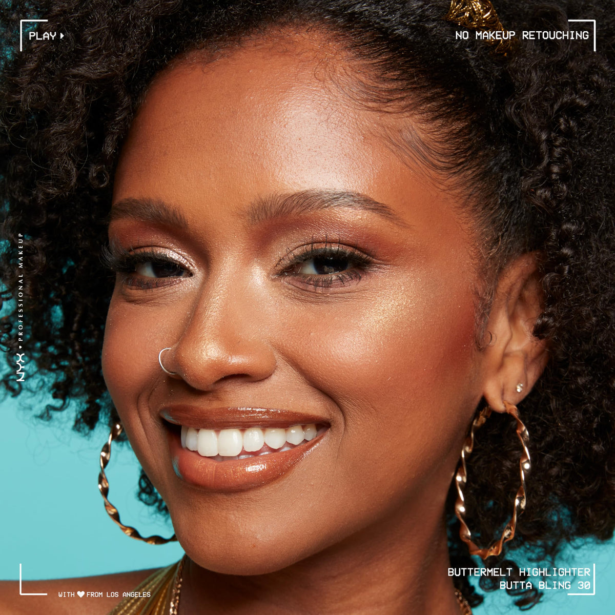 NYX Buttermelt Highlighter 30 Butta Bling applied on cheekbones