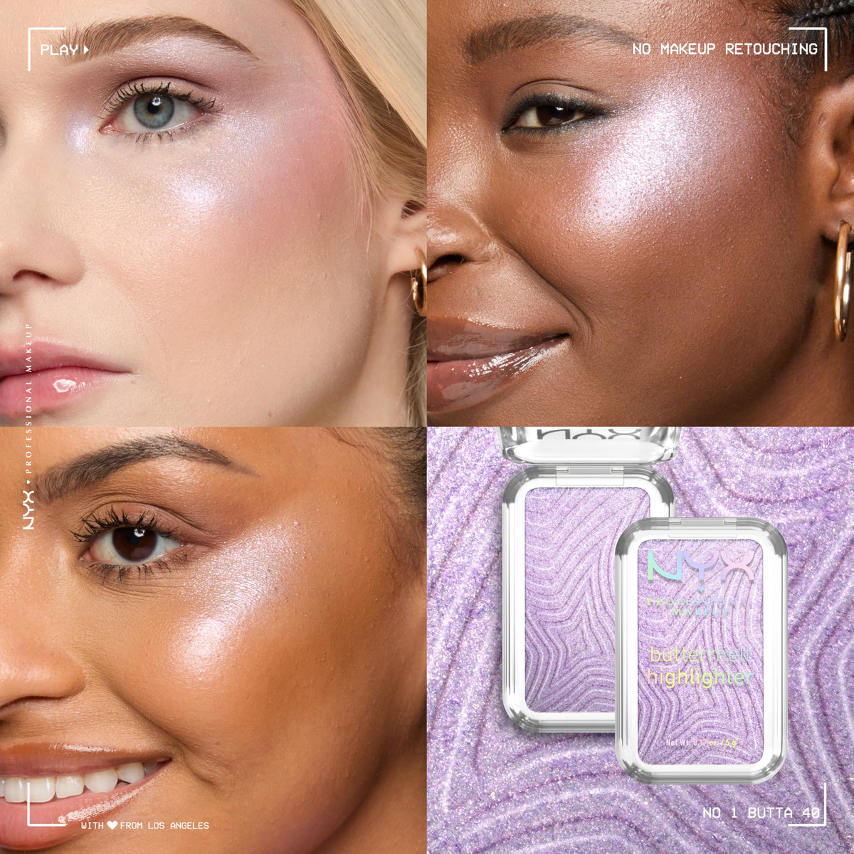 NYX Buttermelt Highlighter Holographic Lavender in natural light
