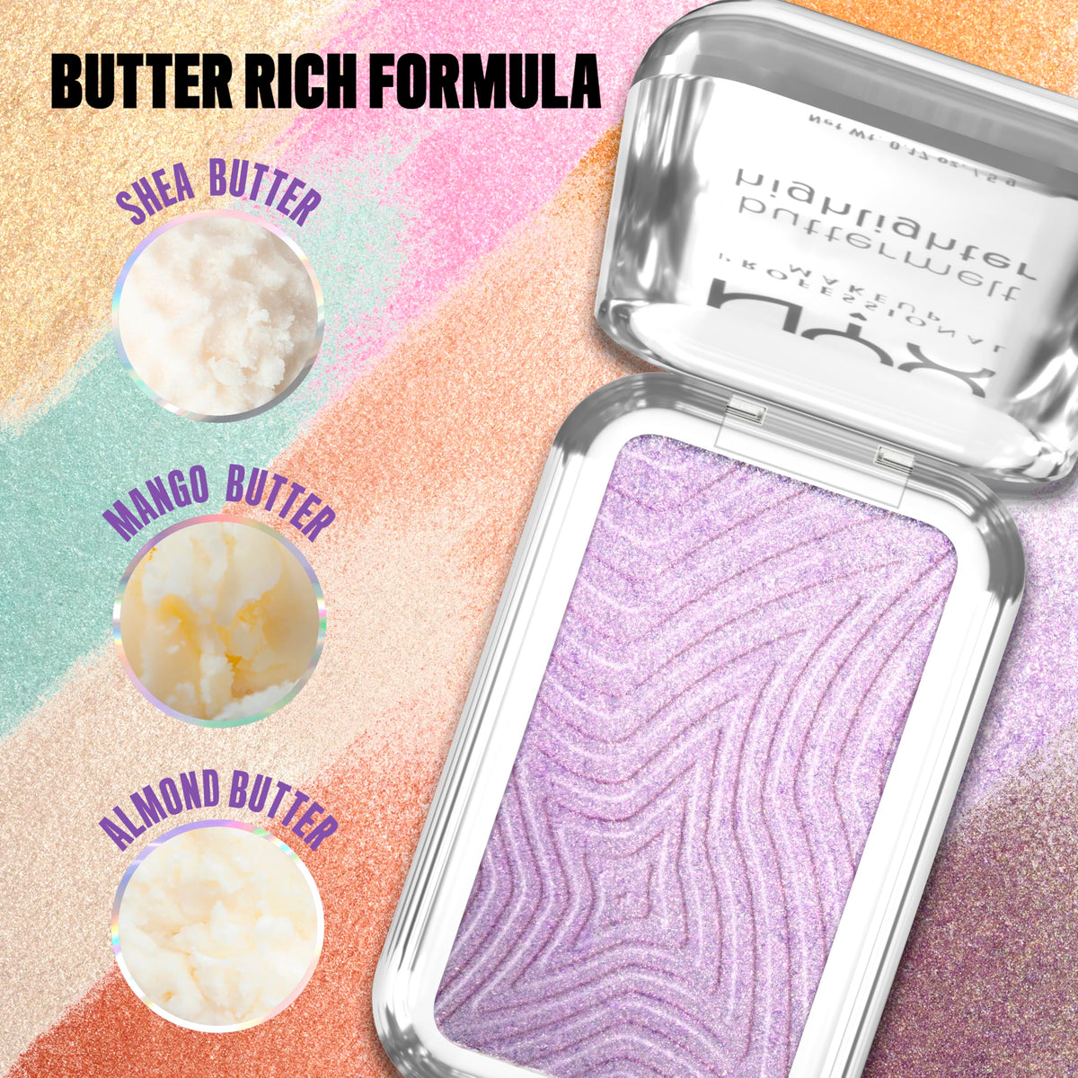 NYX Buttermelt Highlighter Holographic Lavender packaging