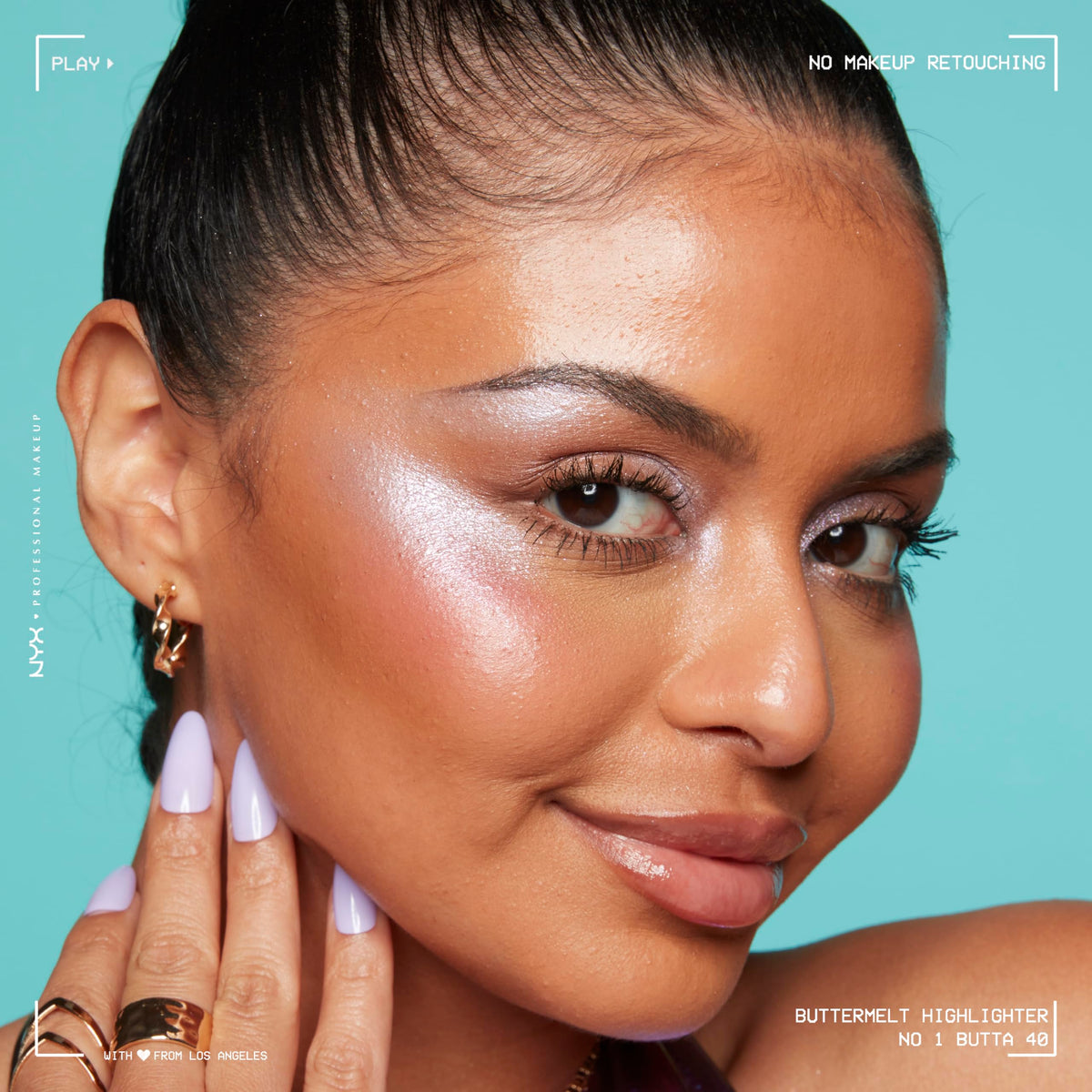 NYX Buttermelt Highlighter Holographic Lavender with other makeup products