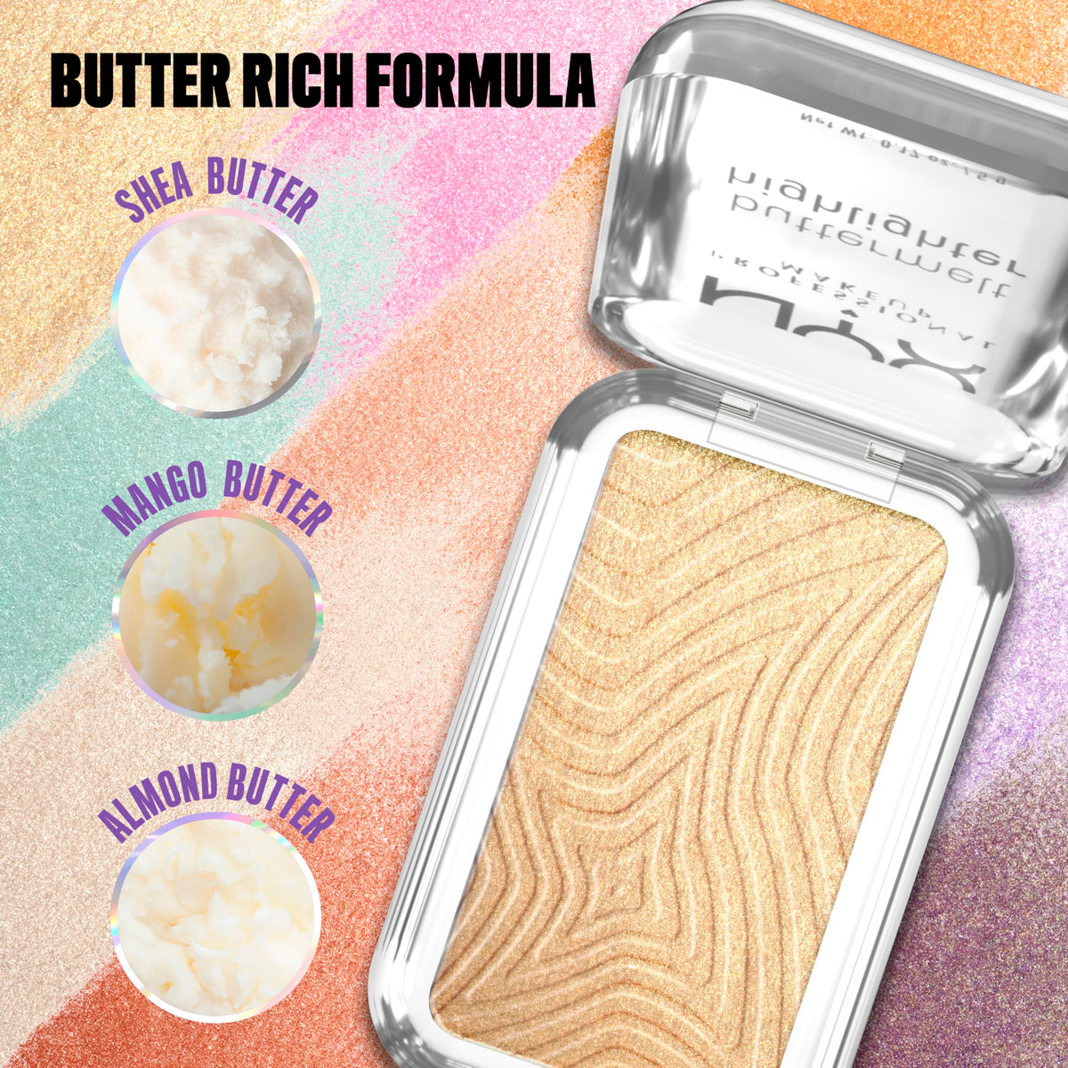 NYX Buttermelt Highlighter Light Gold with other makeup products