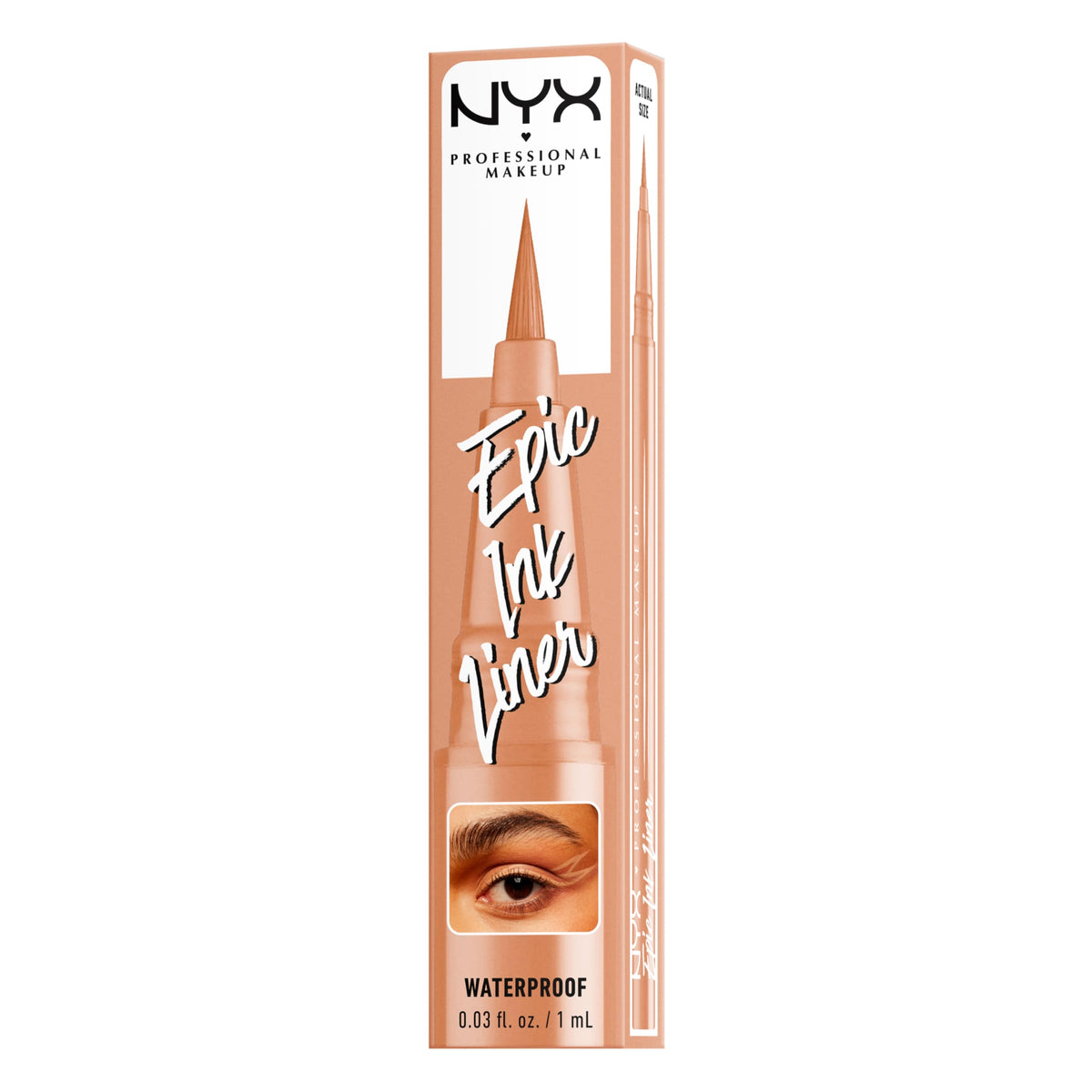 NYX Epic Ink Eyeliner Lil Toasty on a makeup vanity
