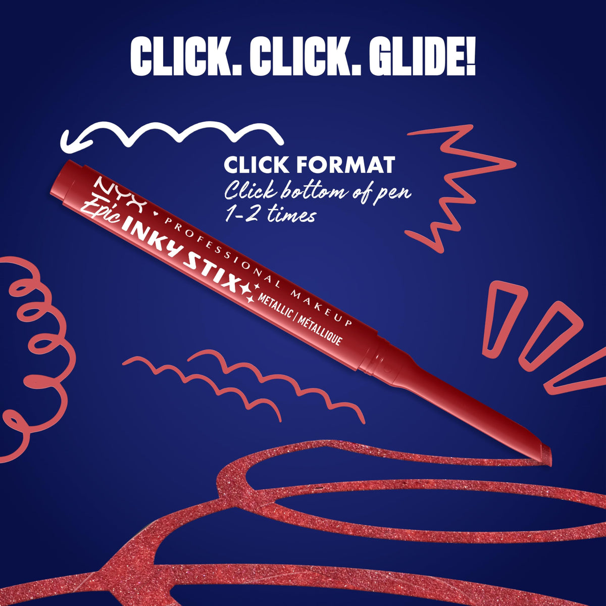 NYX Epic Inky Stix Eyeliner Robotic Red swatch on skin