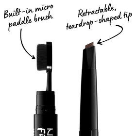 NYX eyebrow pencil with micro paddle brush side view