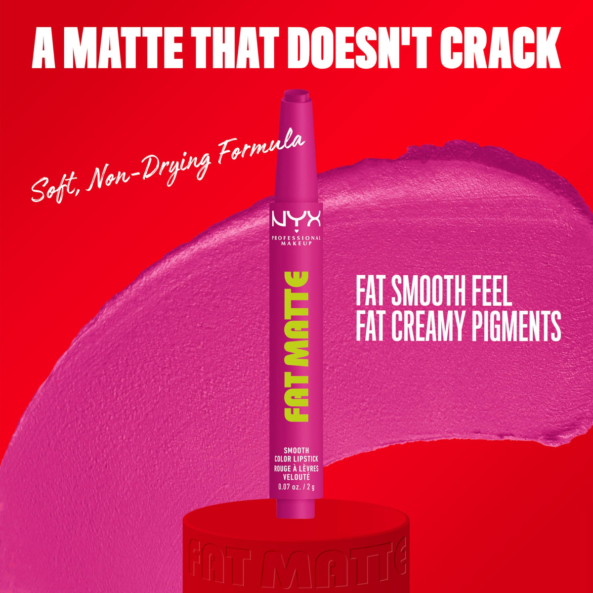 NYX Fat Matte Lipstick Fluffy Fuchsia swatch on skin
