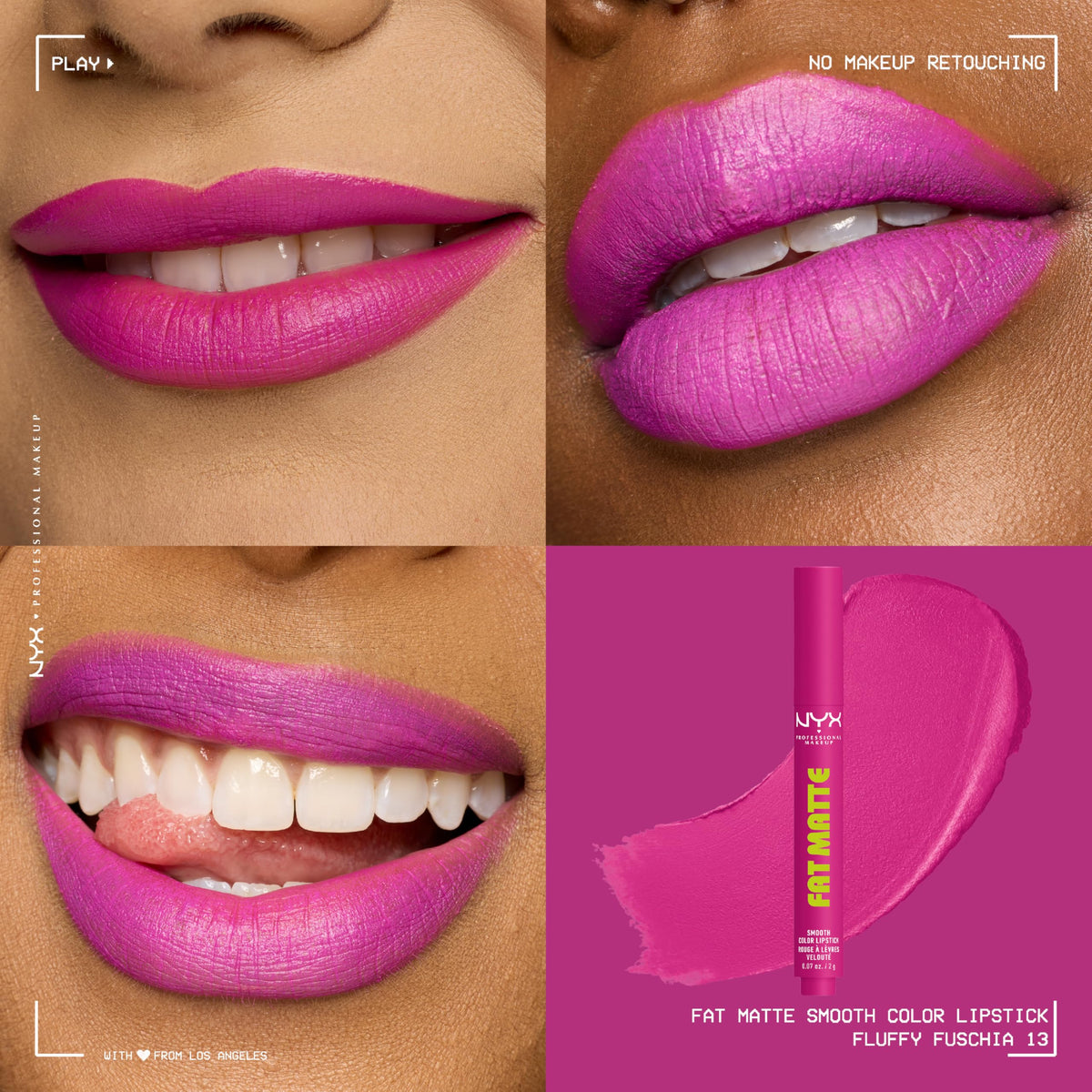NYX Fat Matte Lipstick Fluffy Fuchsia with lip liner