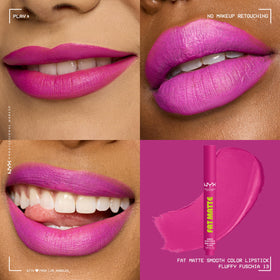 NYX Fat Matte Lipstick Fluffy Fuchsia with lip liner