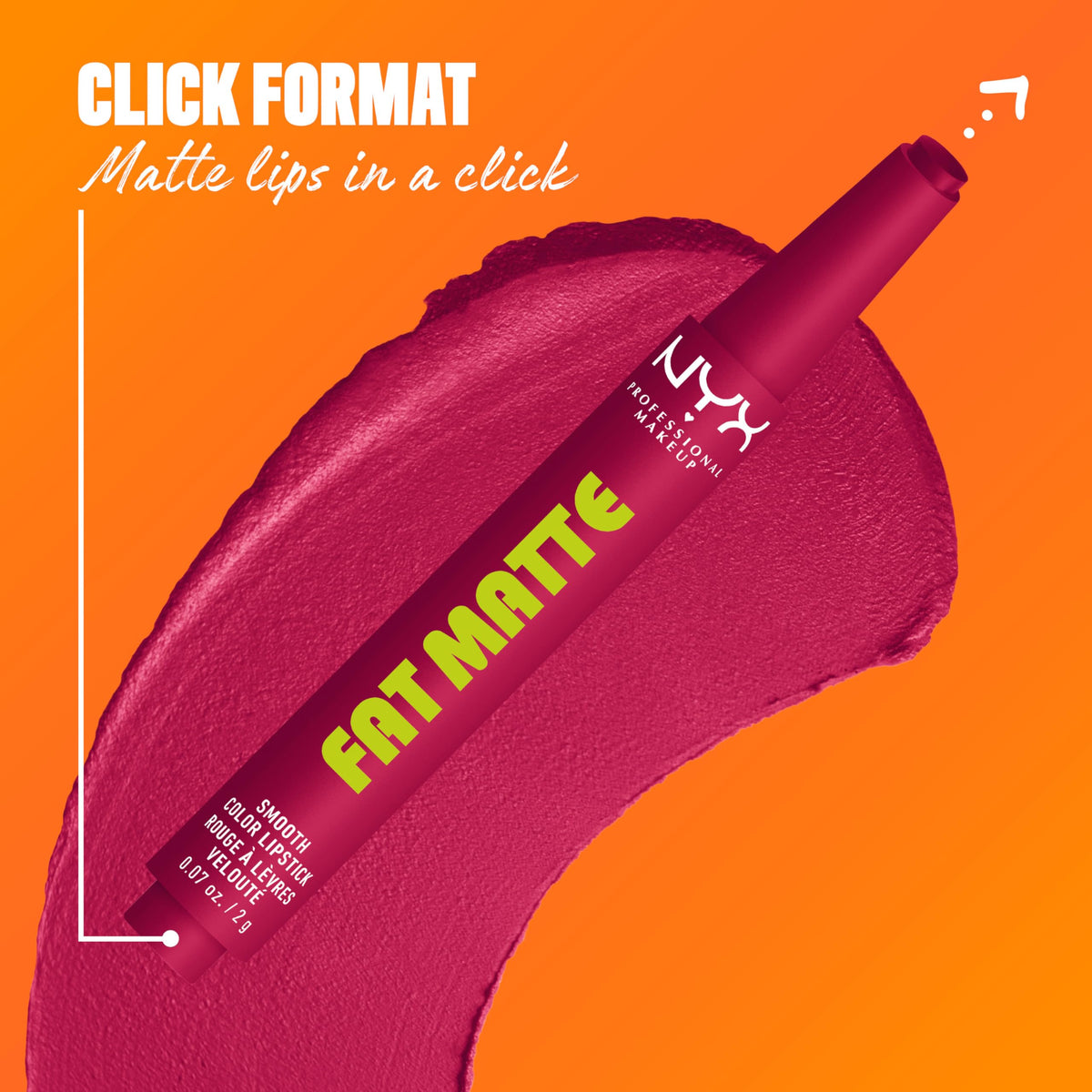 NYX Fat Matte Lipstick Hibiscus Hug applied on lips