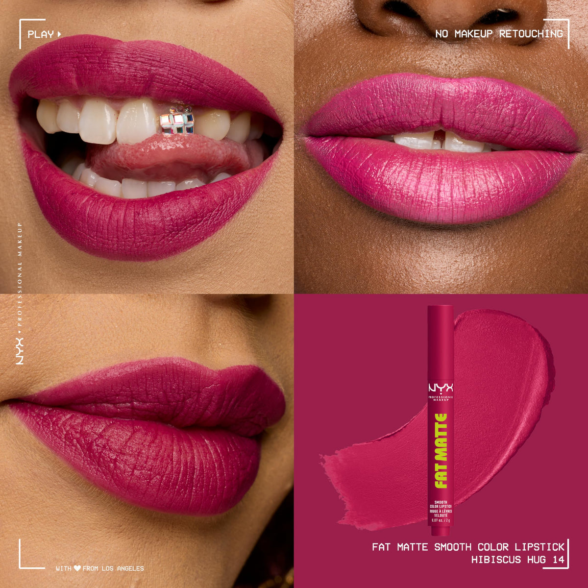 NYX Fat Matte Lipstick Hibiscus Hug on a makeup vanity