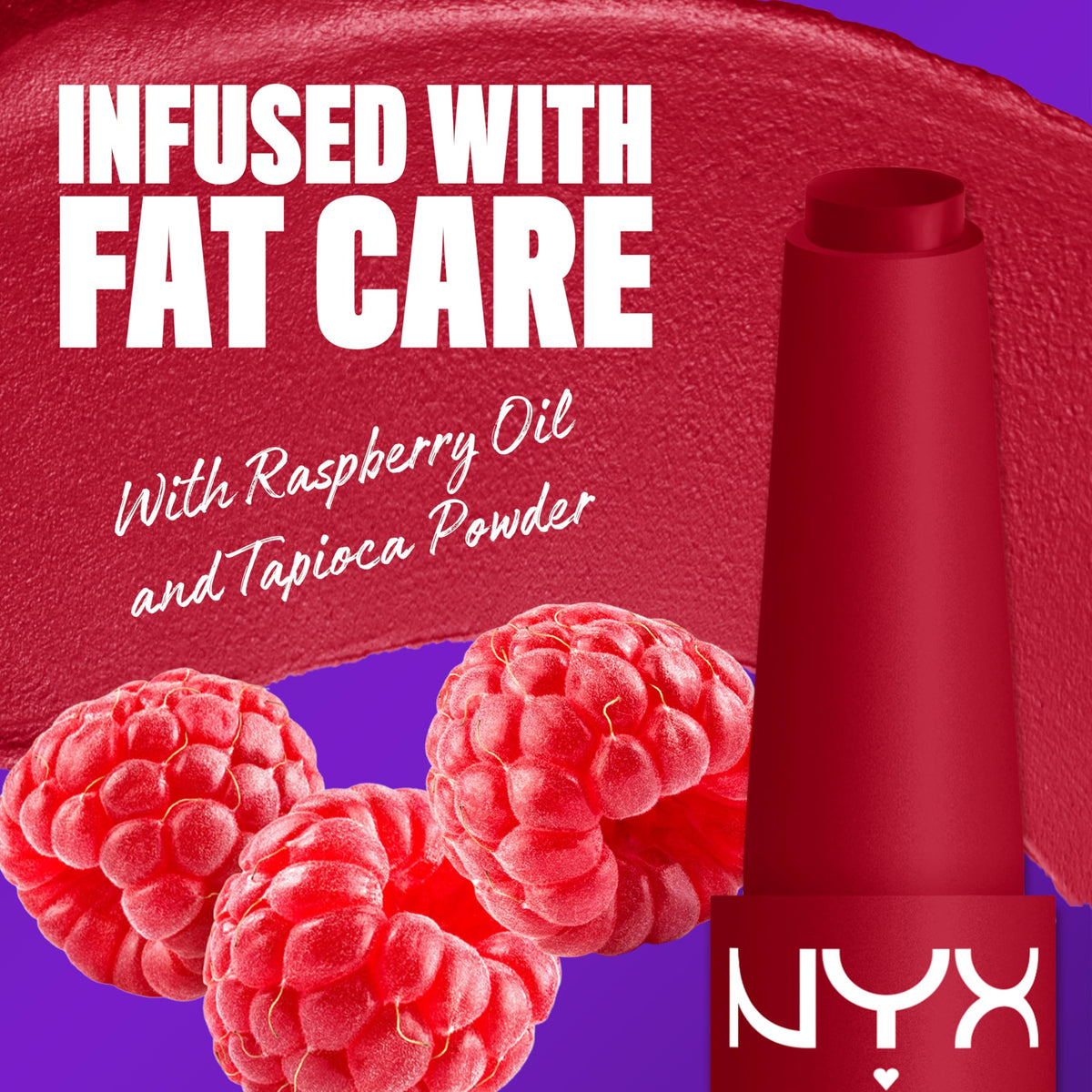 NYX Fat Matte Lipstick packaging with raspberry oil