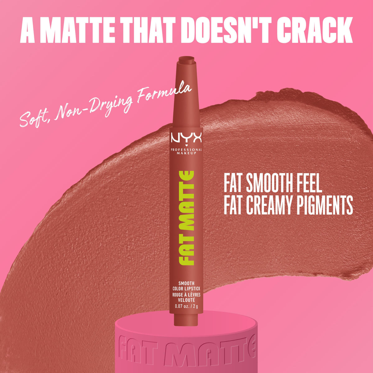 NYX Fat Matte Lipstick Rose Robe showing creamy texture