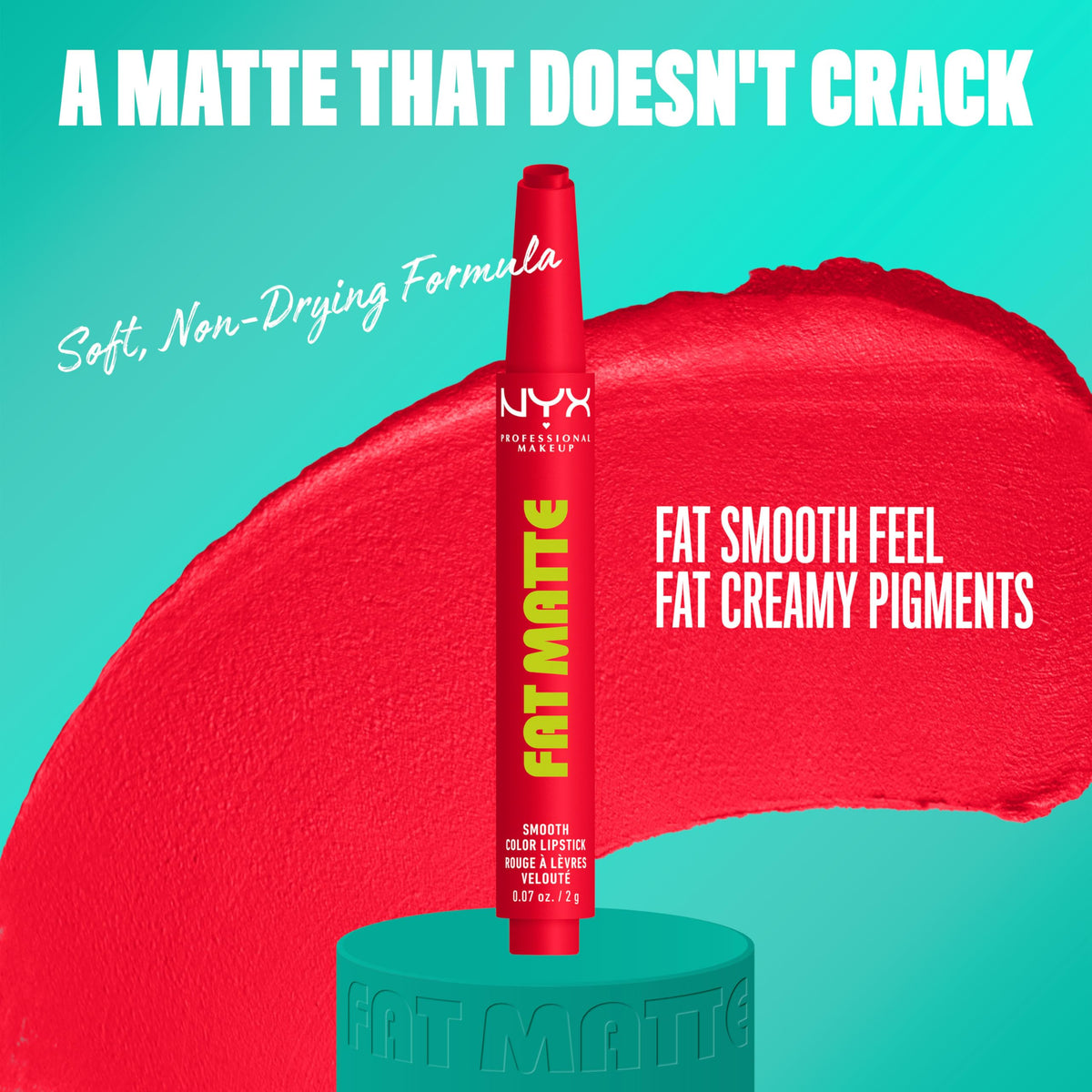 NYX Fat Matte Lipstick showing creamy texture and vibrant colour