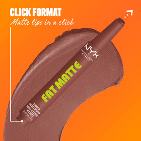 NYX Fat Matte Lipstick Toasty Taupe applied to lips