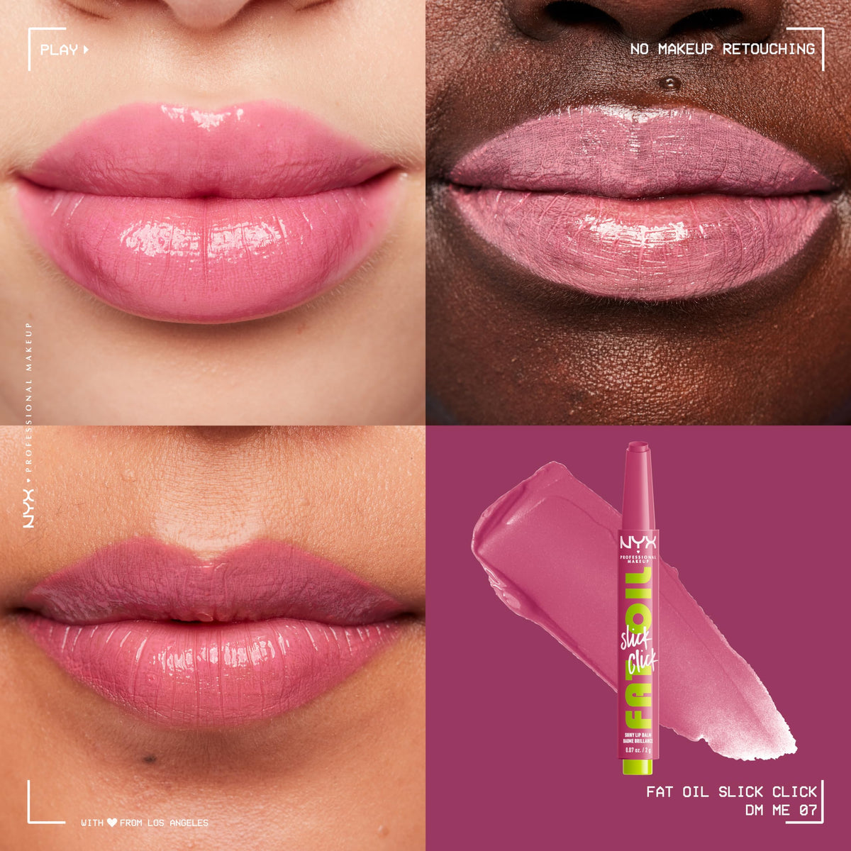 NYX Fat Oil Slick Click Lip Balm showing click-up mechanism