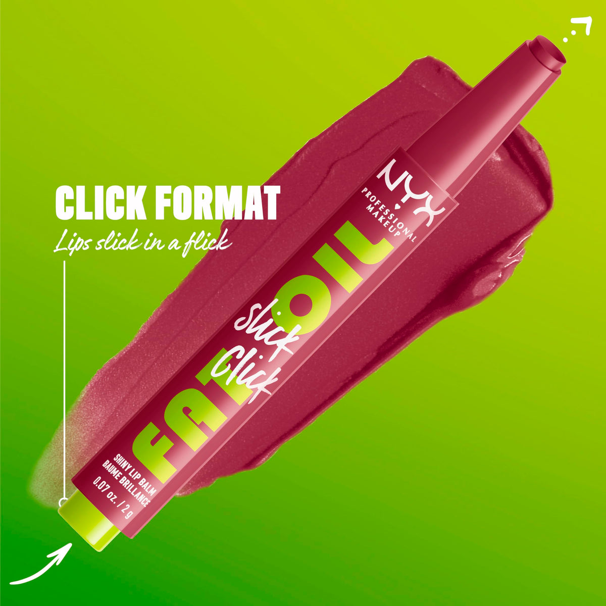 NYX Fat Oil Slick Click Lip Balm swatch on skin