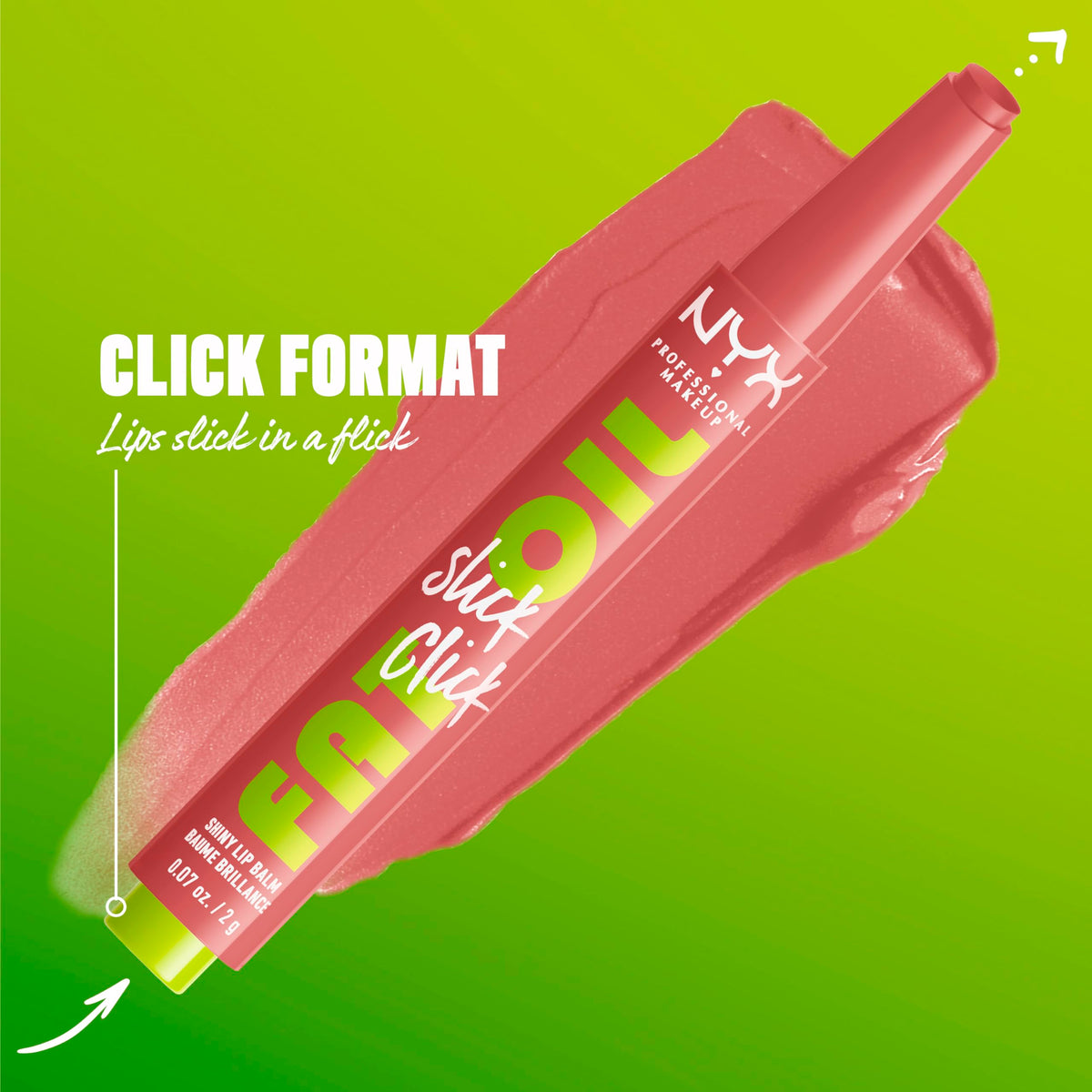 NYX Fat Oil Slick Click Lip Balm swatch on skin
