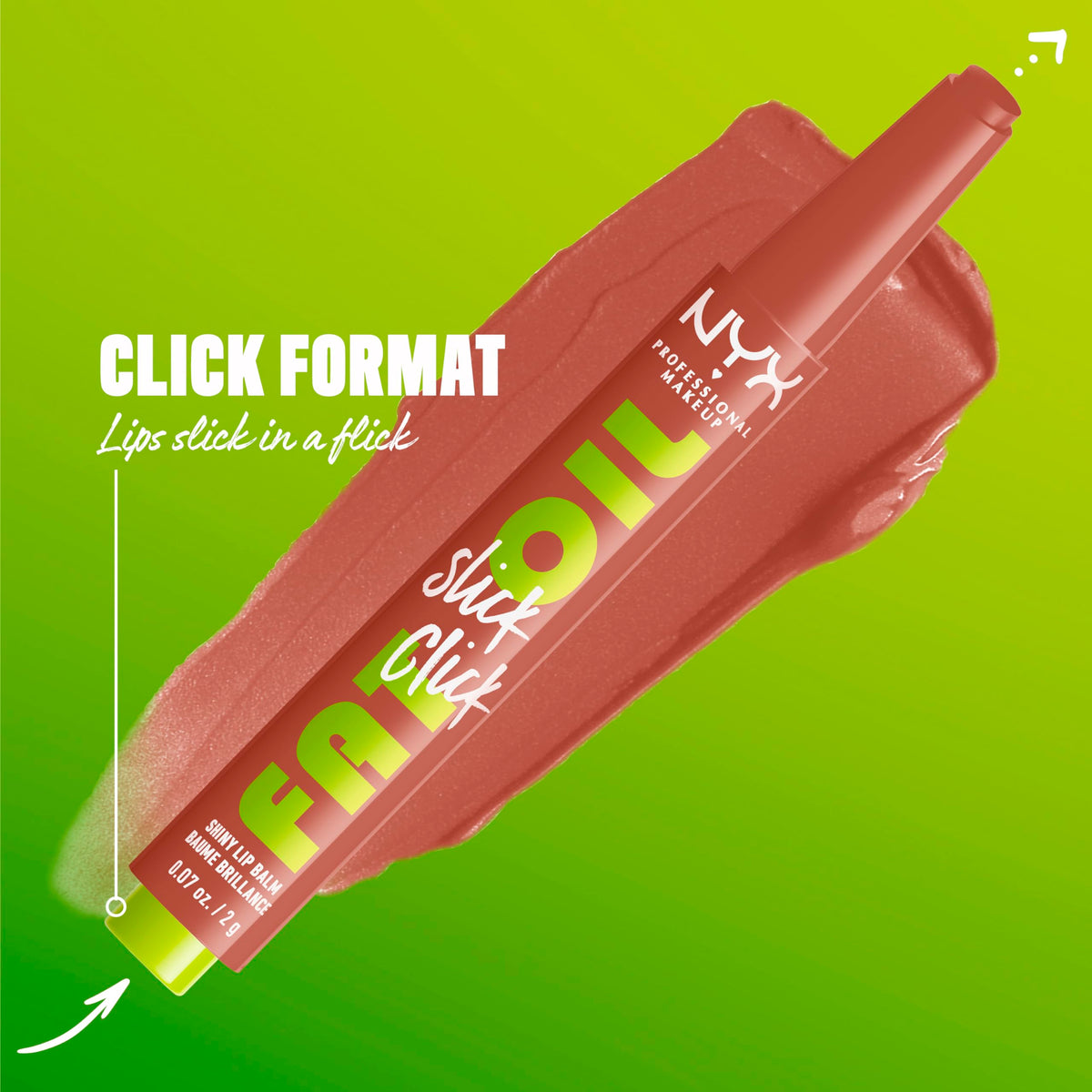 NYX Fat Oil Slick Click Lip Balm swatch on skin
