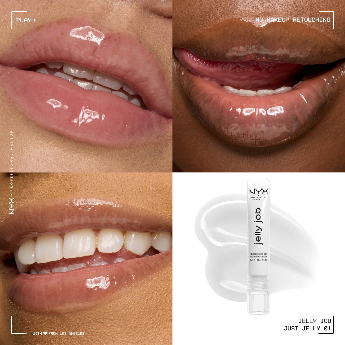 NYX Jelly Job Lip Gloss Clear with applicator close-up