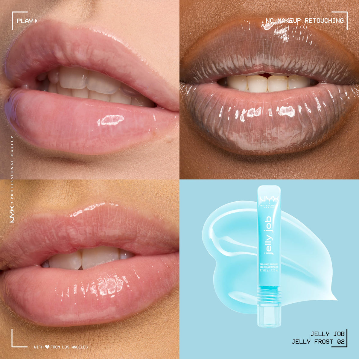 NYX Jelly Job Lip Gloss Icy Blue applicator close-up
