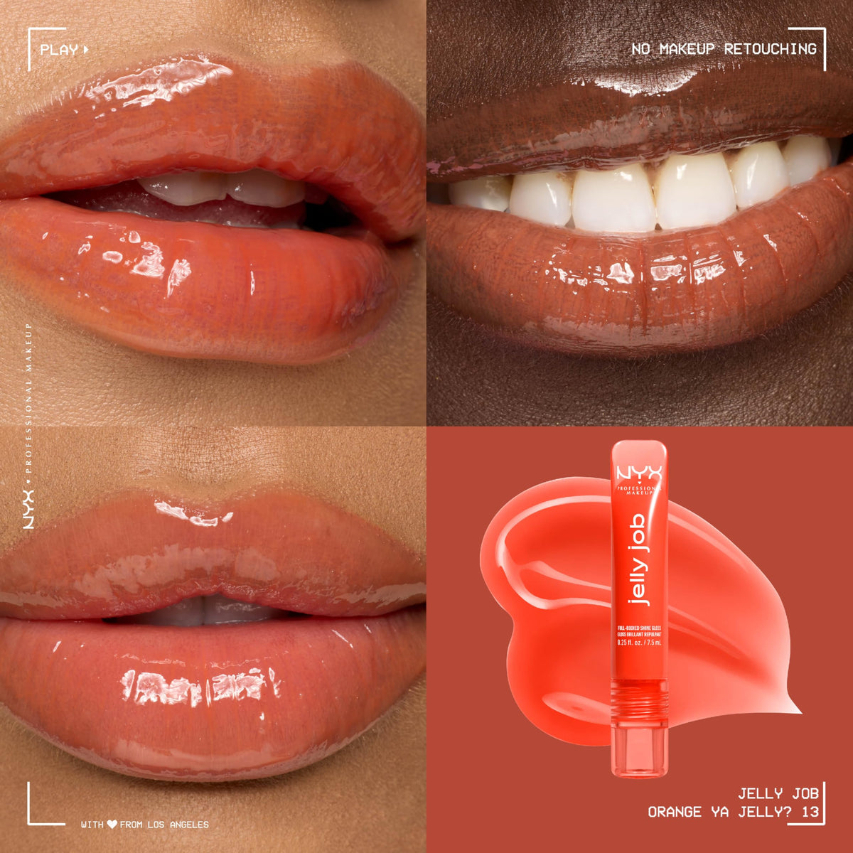NYX Jelly Job Lip Gloss Tangerine applicator close-up