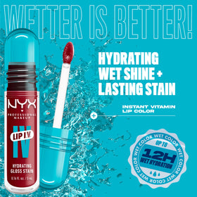 NYX Lip IV Hydrating Glossy Lip Stain Cranberry Splash swatch on skin