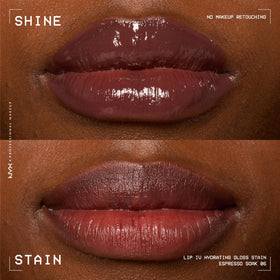 NYX Lip IV Hydrating Glossy Lip Stain Espresso Soak on lips