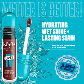 NYX Lip IV Hydrating Glossy Lip Stain Mocha Me Wet swatch on skin