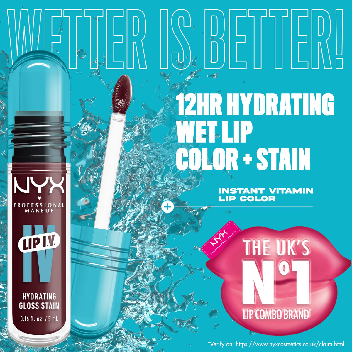 NYX Lip IV Hydrating Glossy Lip Stain packaging side view