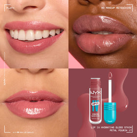 NYX Lip IV Hydrating Glossy Lip Stain Petal Pourin' applicator close-up