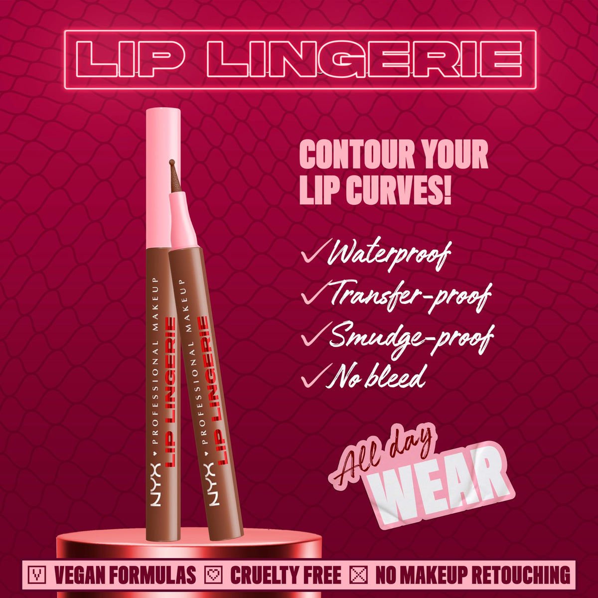 NYX Lip Lingerie Liner Stain side view showing flexible felt tip