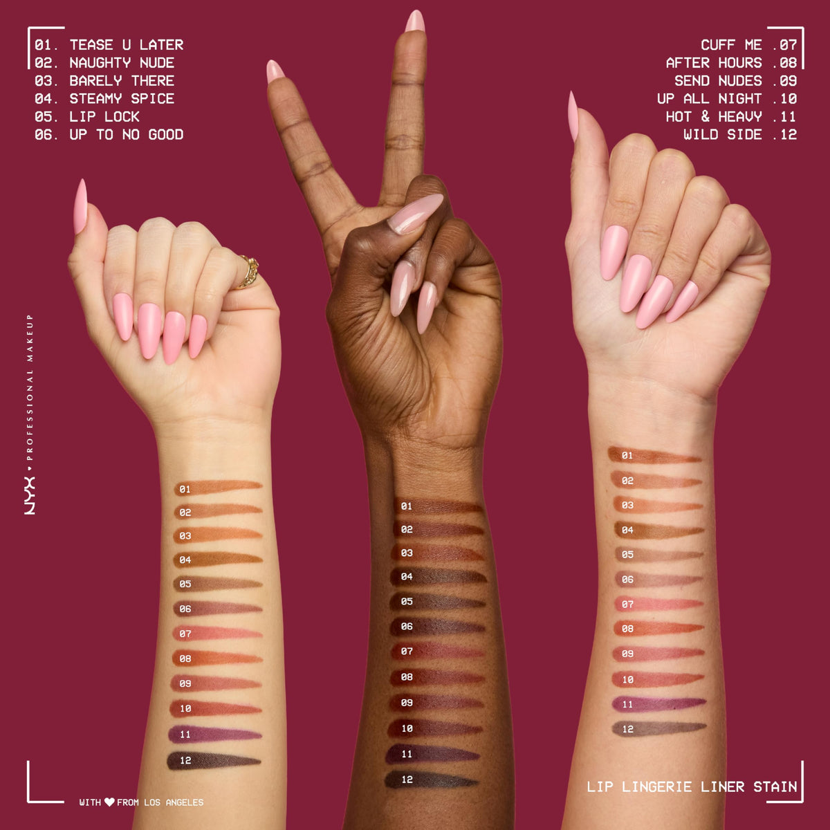 NYX Lip Lingerie Liner Stain Wild Side applied on lips