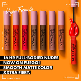 NYX Lip Lingerie XXL Matte Liquid Lipstick On Fuego swatch on skin